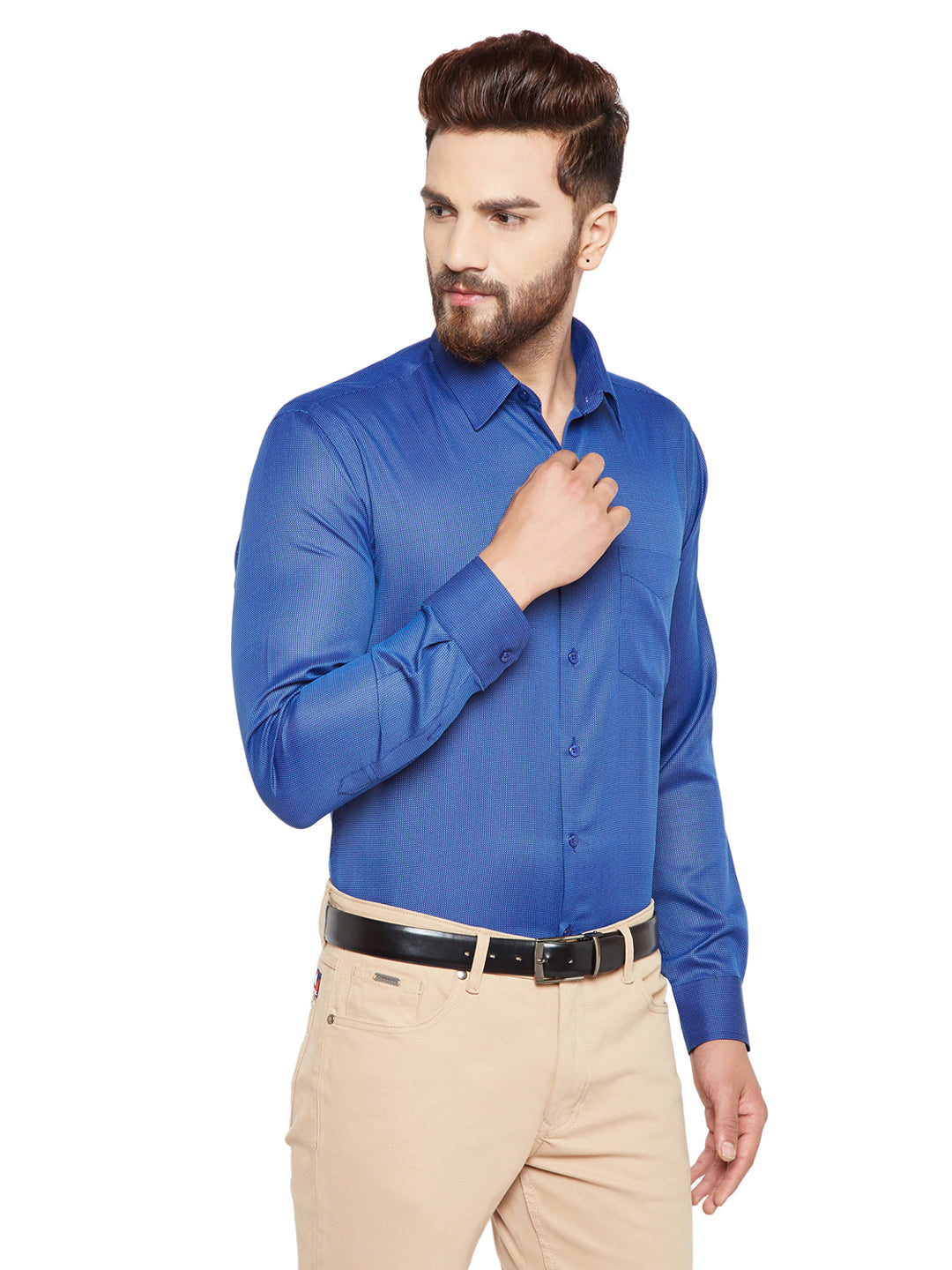 Men  Blue Solid Slim Fit Cotton Rich Formal Shirt