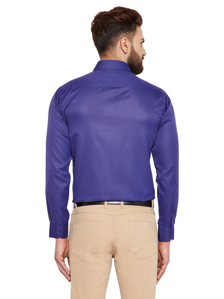 Men Navy Blue Solid Slim Fit Cotton Rich Formal Shirt