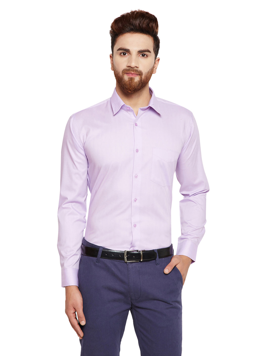 Men Purple Solid Slim Fit Pure Cotton Formal Shirt