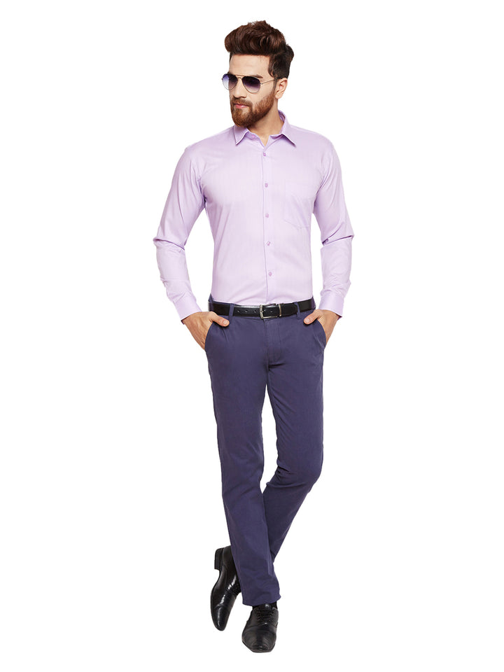 Men Purple Solid Slim Fit Pure Cotton Formal Shirt