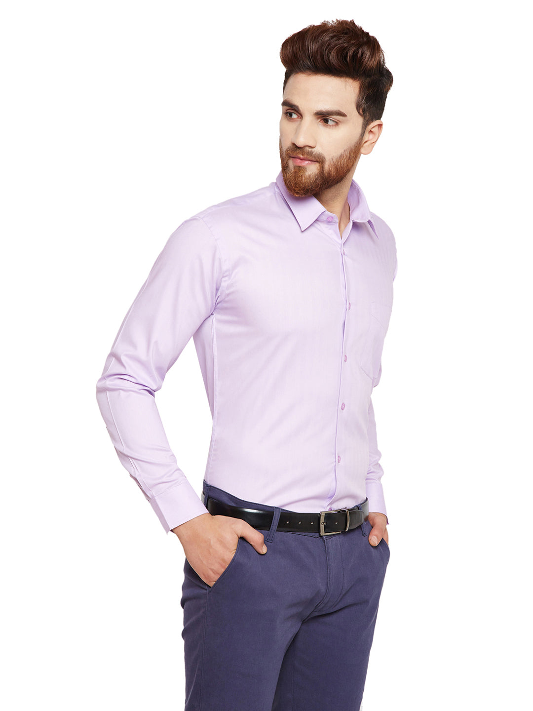 Men Purple Solid Slim Fit Pure Cotton Formal Shirt