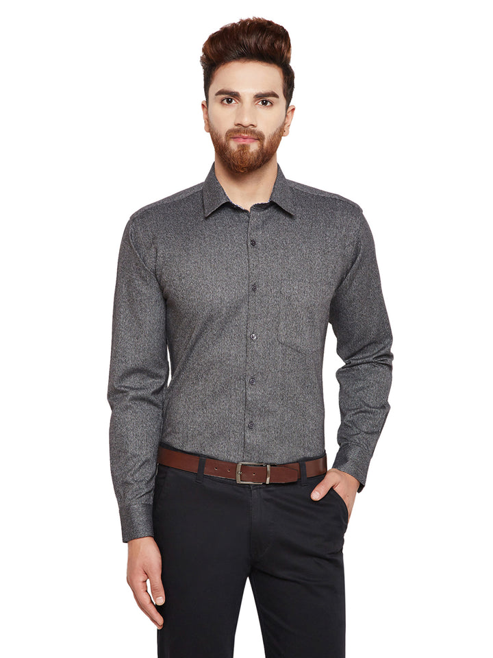 Men Grey Solid Slim Fit Pure Cotton Formal Shirt