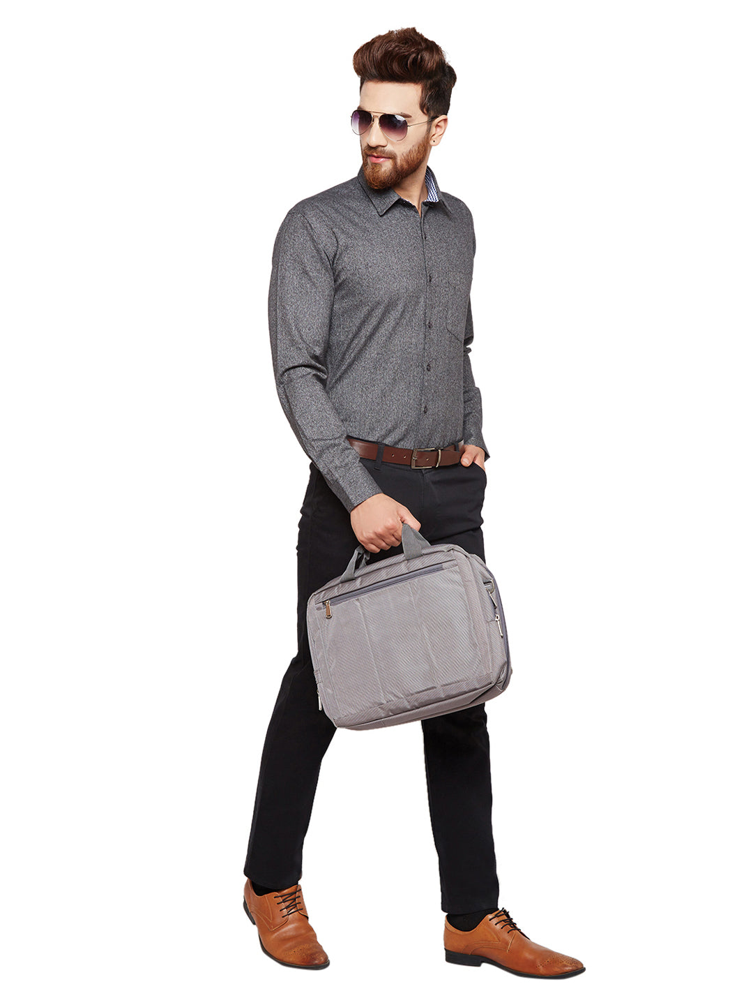 Men Grey Solid Slim Fit Pure Cotton Formal Shirt