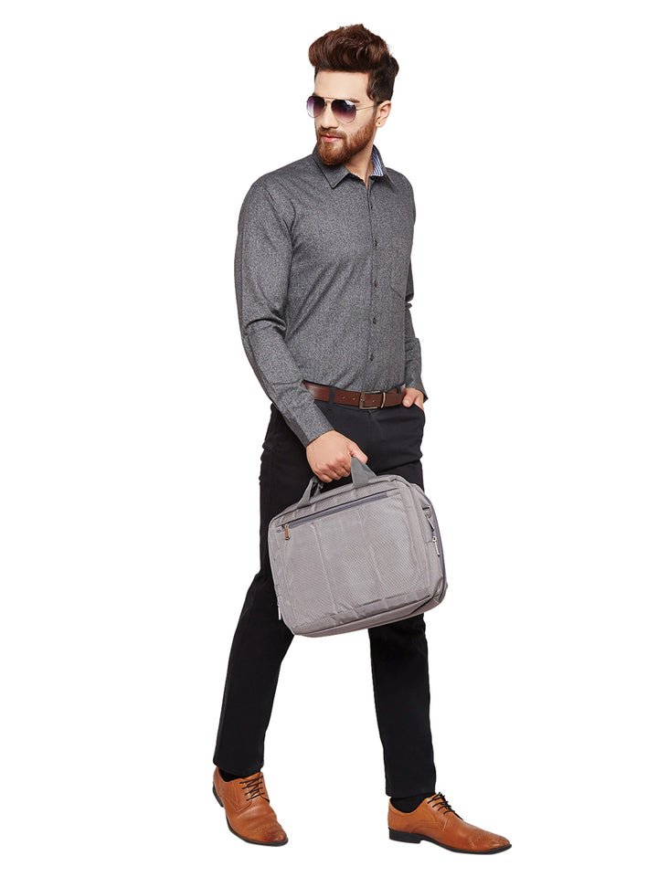 Men Grey Solid Slim Fit Pure Cotton Formal Shirt