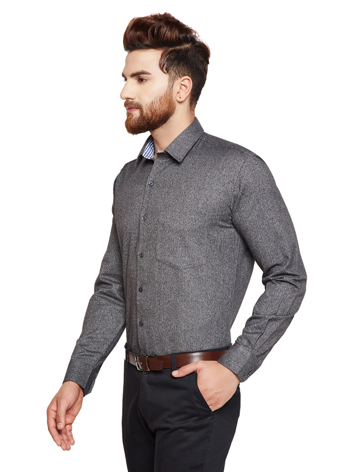 Men Grey Solid Slim Fit Pure Cotton Formal Shirt