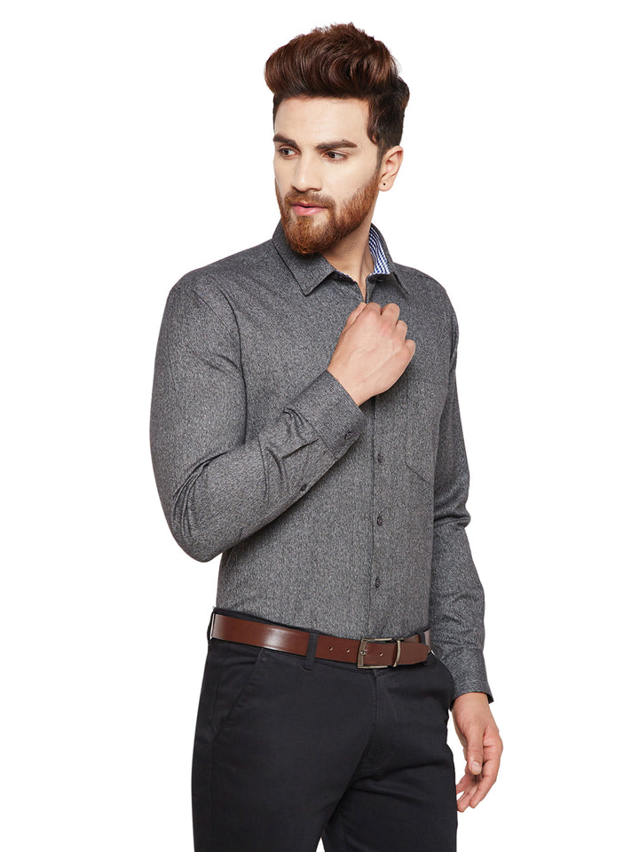 Men Grey Solid Slim Fit Pure Cotton Formal Shirt