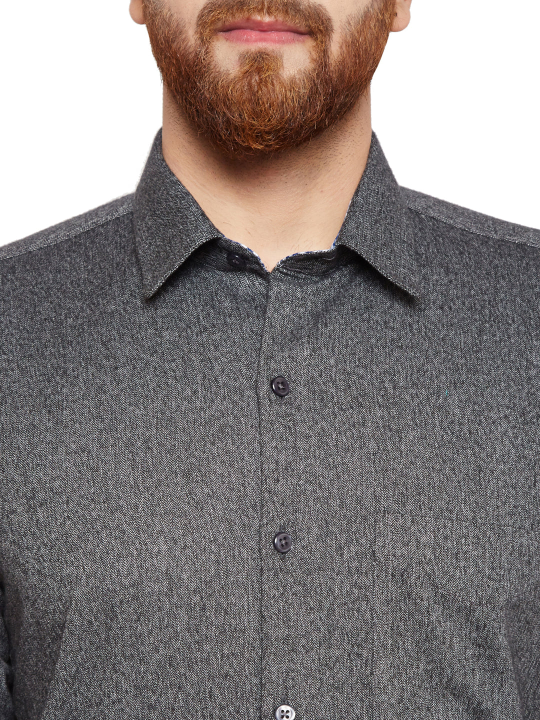 Men Grey Solid Slim Fit Pure Cotton Formal Shirt