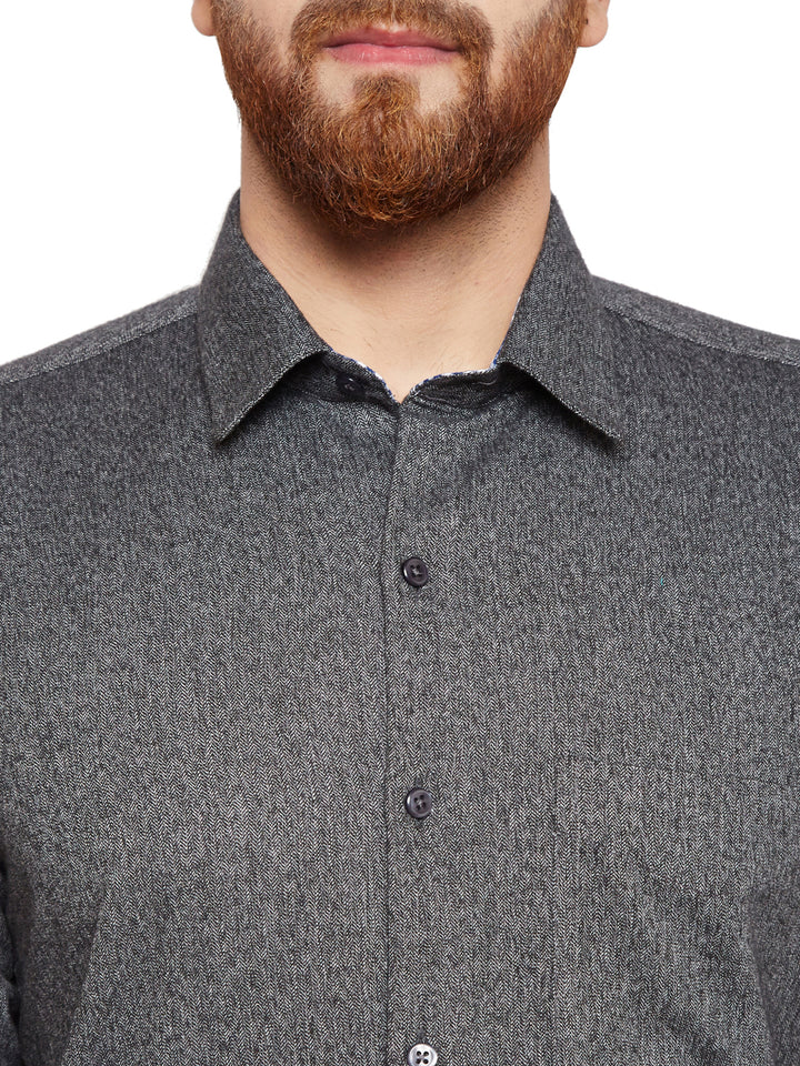 Men Grey Solid Slim Fit Pure Cotton Formal Shirt