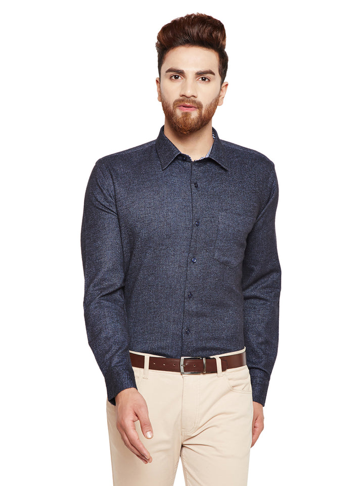 Men Navy Blue Solid Slim Fit Pure Cotton Formal Shirt