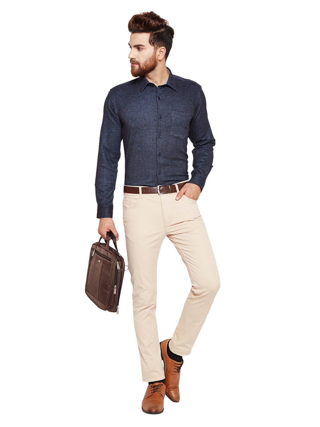 Men Navy Blue Solid Slim Fit Pure Cotton Formal Shirt