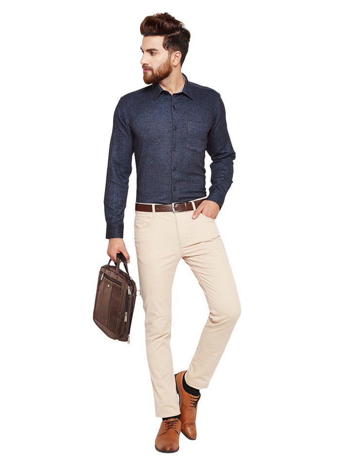 Men Navy Blue Solid Slim Fit Pure Cotton Formal Shirt