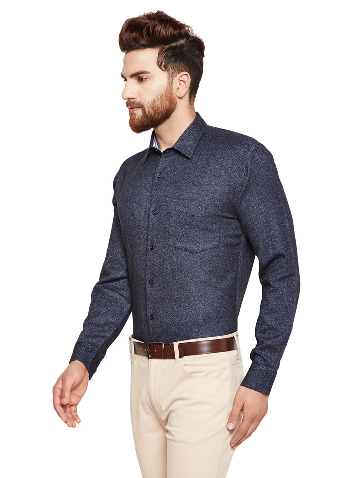 Men Navy Blue Solid Slim Fit Pure Cotton Formal Shirt