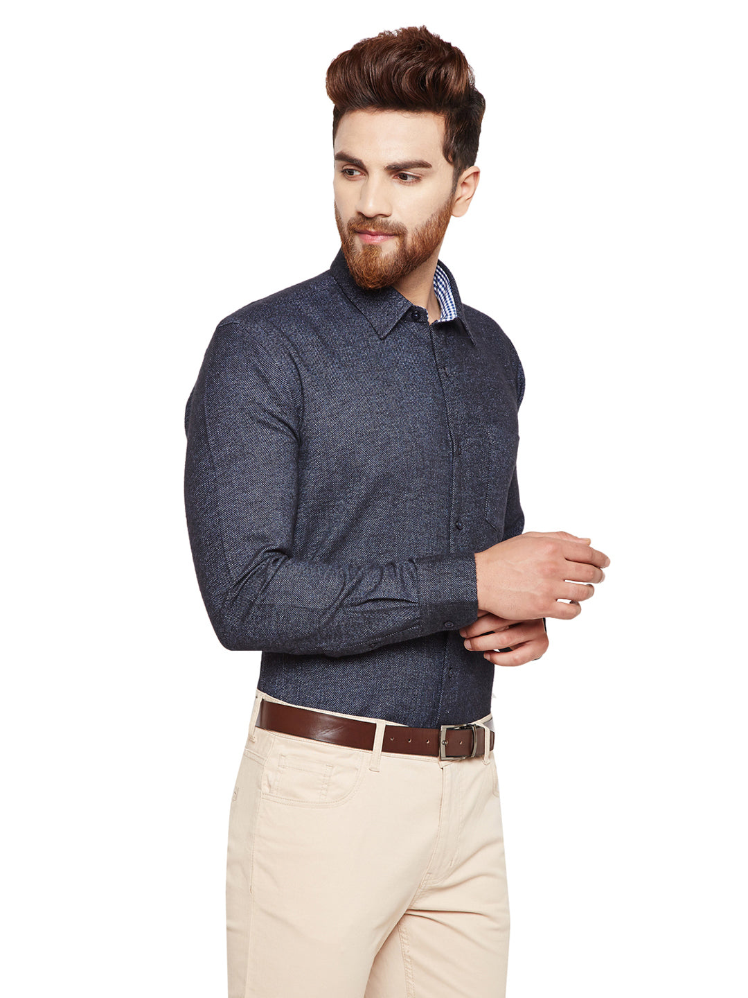 Men Navy Blue Solid Slim Fit Pure Cotton Formal Shirt