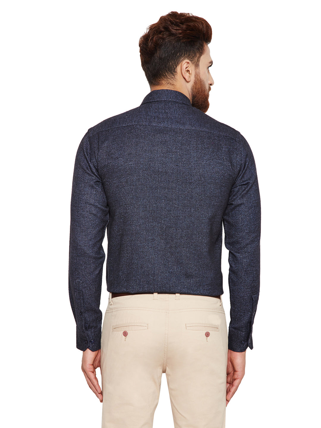 Men Navy Blue Solid Slim Fit Pure Cotton Formal Shirt