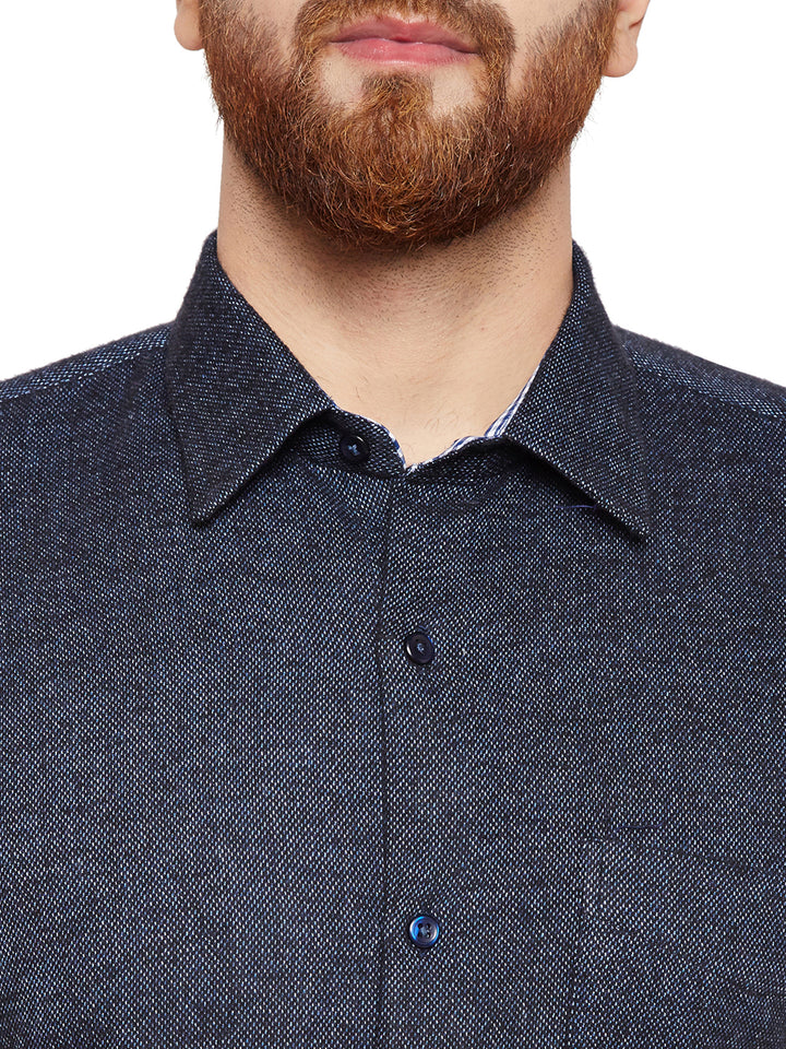 Men Navy Blue Solid Slim Fit Pure Cotton Formal Shirt