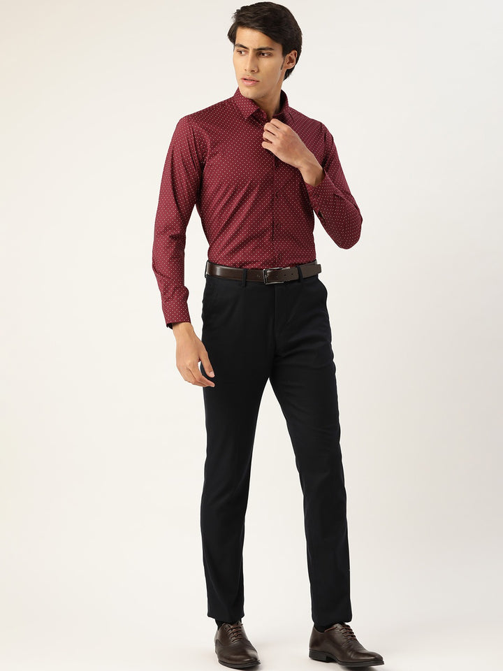 Men Maroon Prints Pure Cotton Slim Fit Formal Shirt