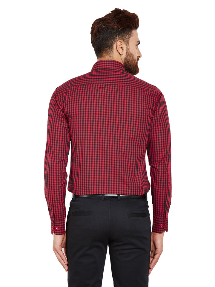 Men Red & Black Checks Slim Fit Pure Cotton Formal Shirt
