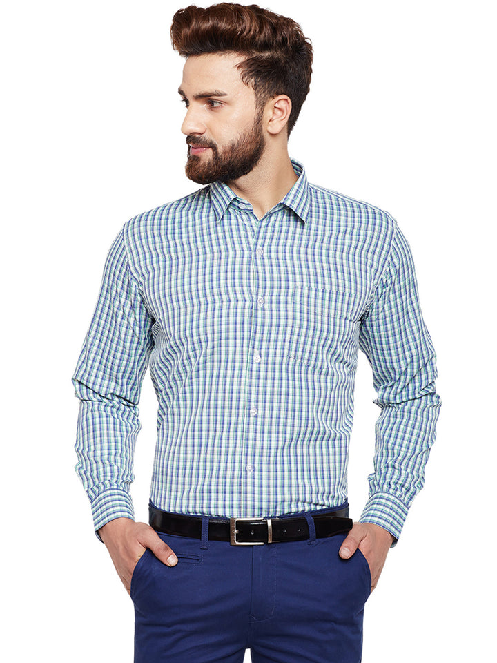 Men Green Checked Slim Fit Formal Shirt