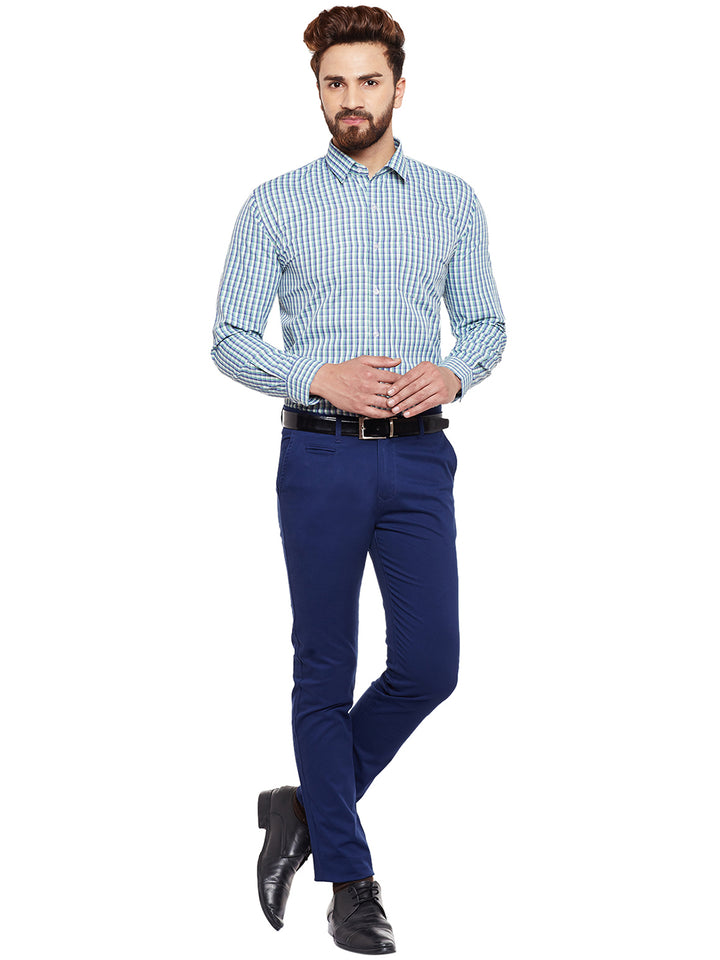 Men Green Checked Slim Fit Formal Shirt