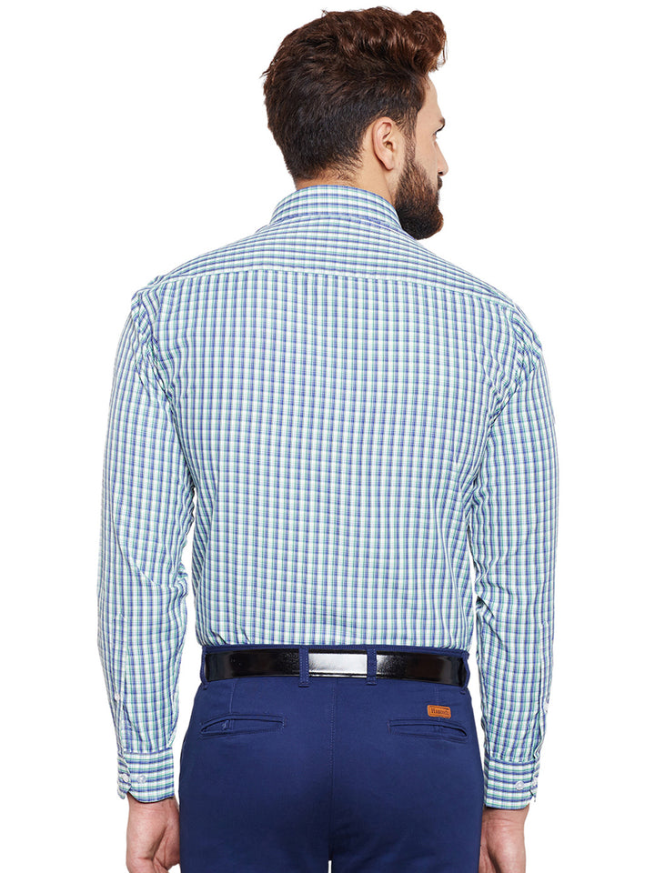 Men Green Checked Slim Fit Formal Shirt