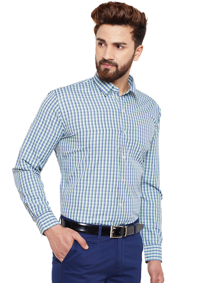 Men Green Checked Slim Fit Formal Shirt