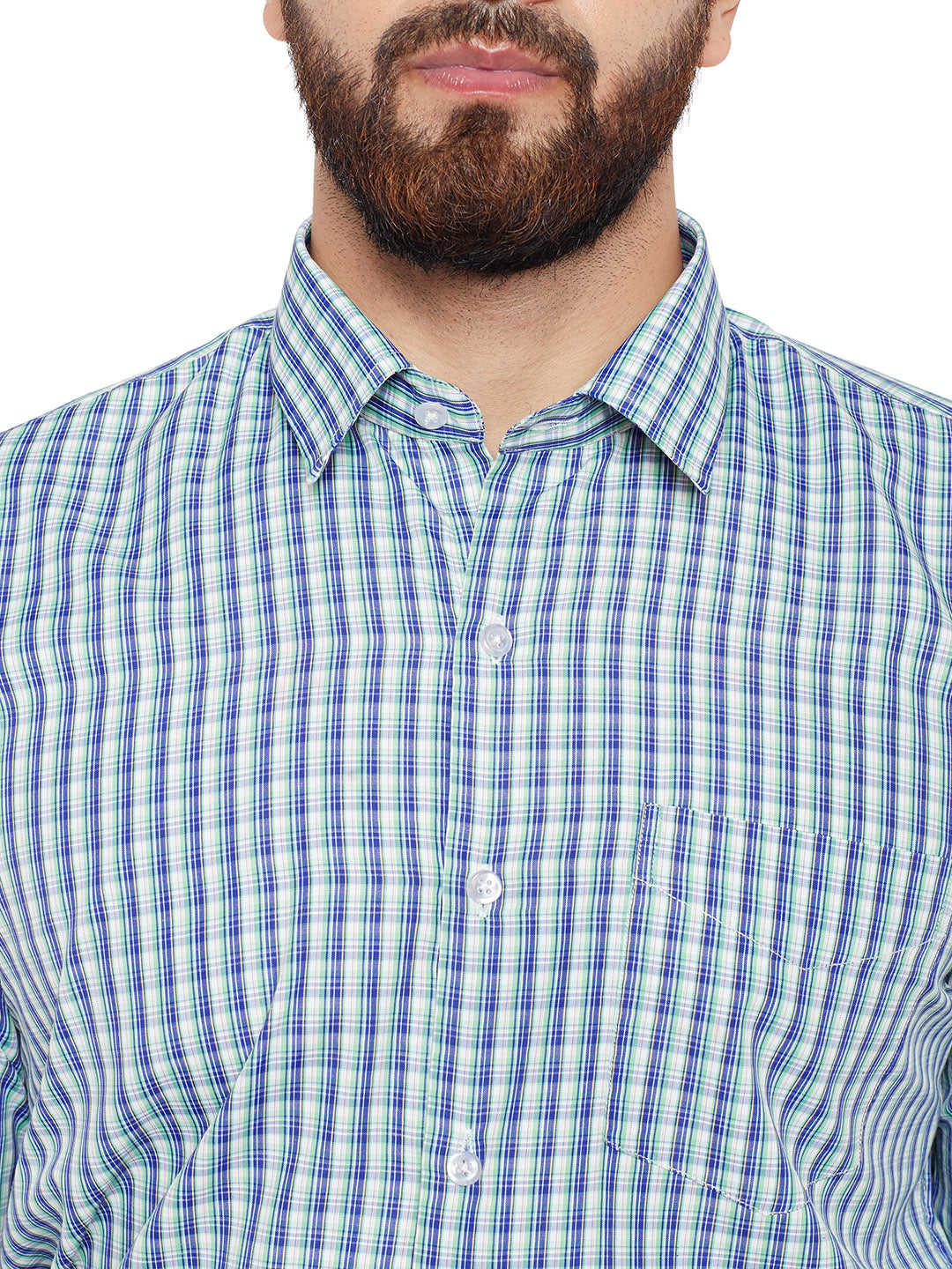Men Green Checked Slim Fit Formal Shirt