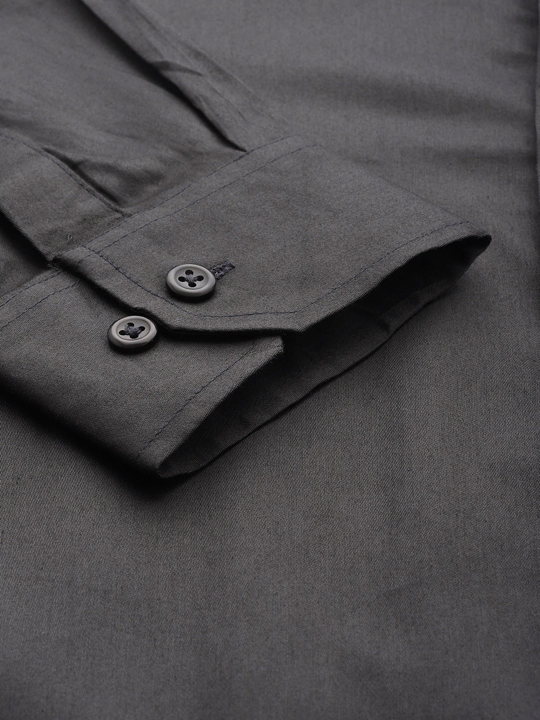 Men Dark Grey Solid Satin Pure Cotton Slim Fit Formal Shirt
