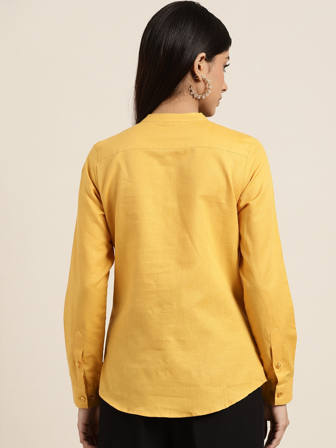 Women Mustard Solids Pure Cotton Slim Fit Formal Top