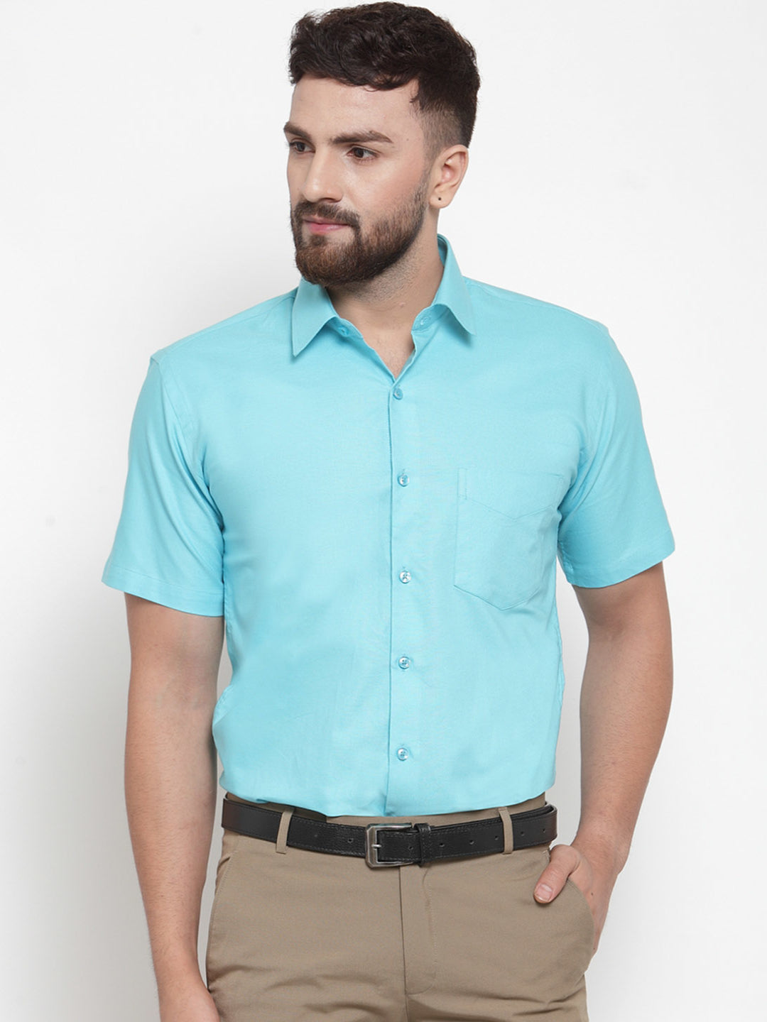 Men Blue Pure Cotton Solid Slim Fit Formal Shirt
