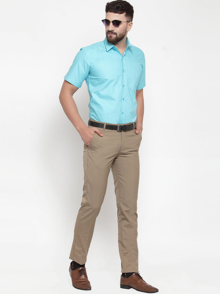 Men Blue Pure Cotton Solid Slim Fit Formal Shirt