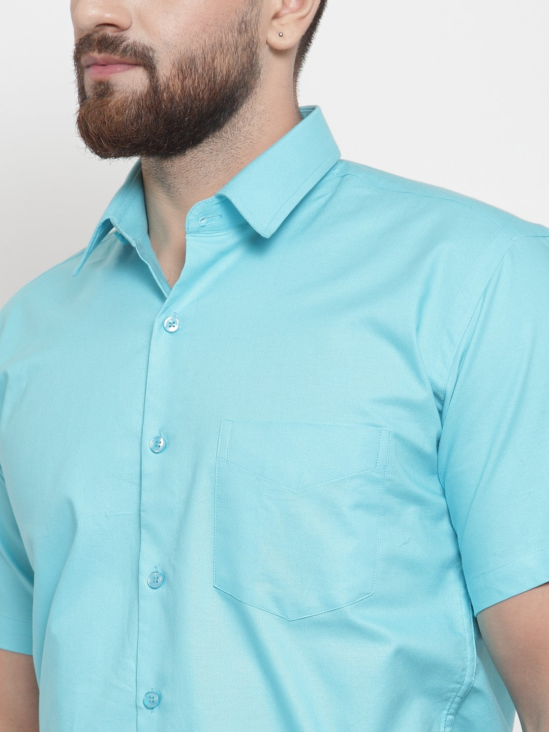 Men Blue Pure Cotton Solid Slim Fit Formal Shirt