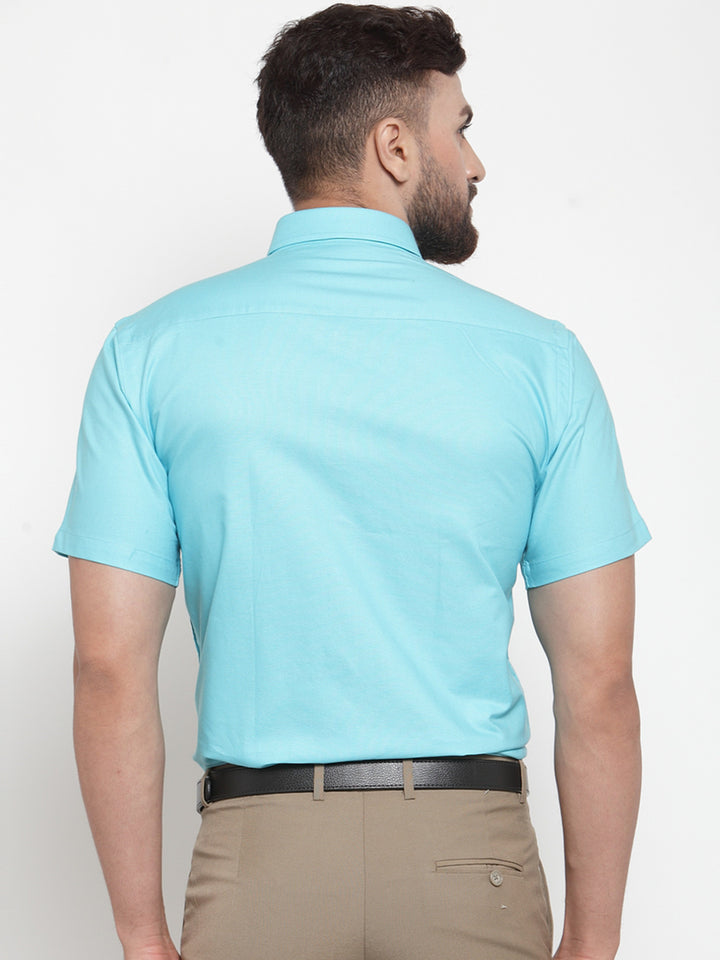 Men Blue Pure Cotton Solid Slim Fit Formal Shirt