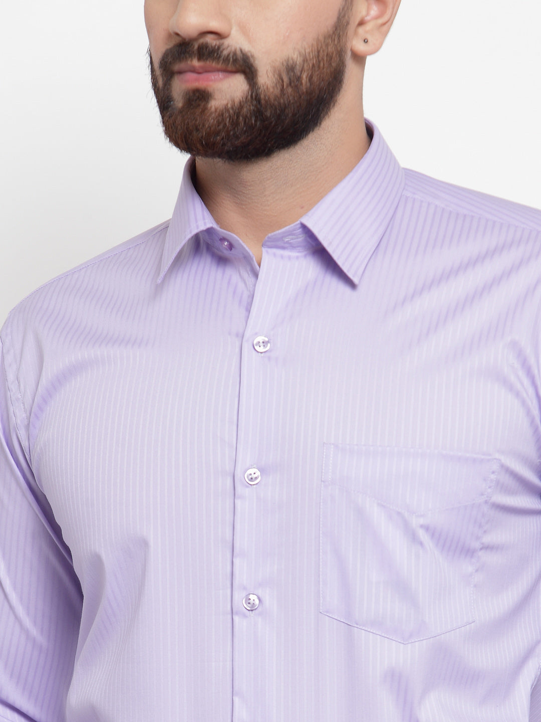 Men Purple Pure Cotton Striped Slim Fit Formal Shirt