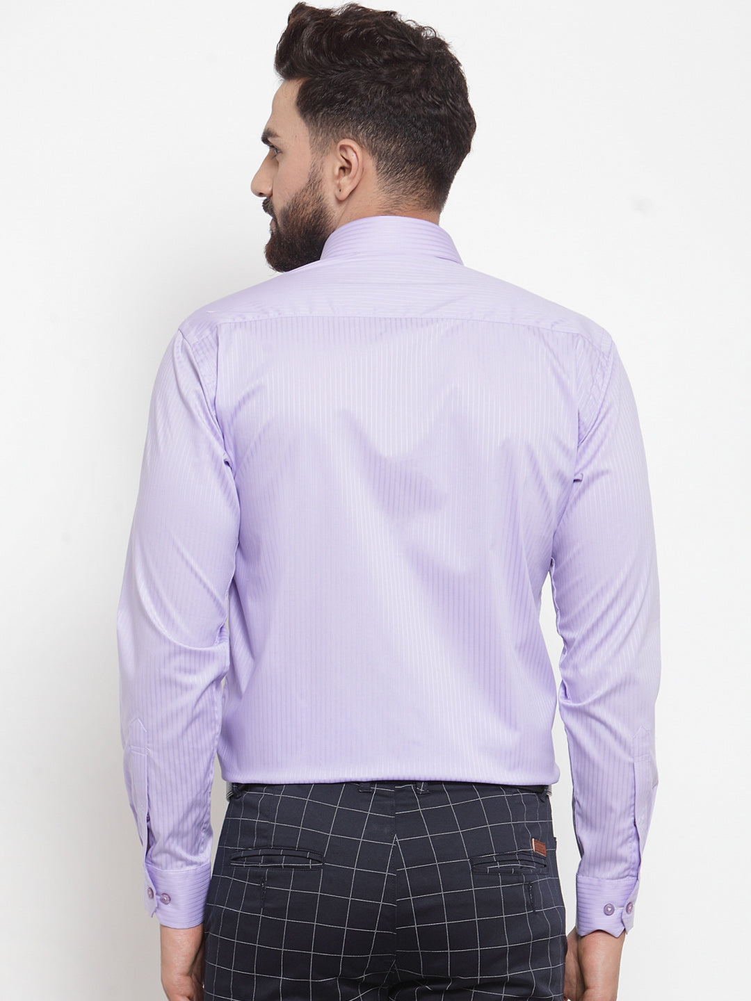 Men Purple Pure Cotton Striped Slim Fit Formal Shirt