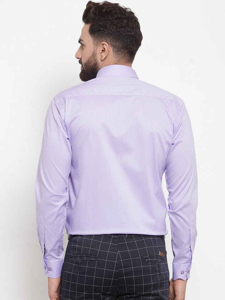 Men Purple Pure Cotton Striped Slim Fit Formal Shirt