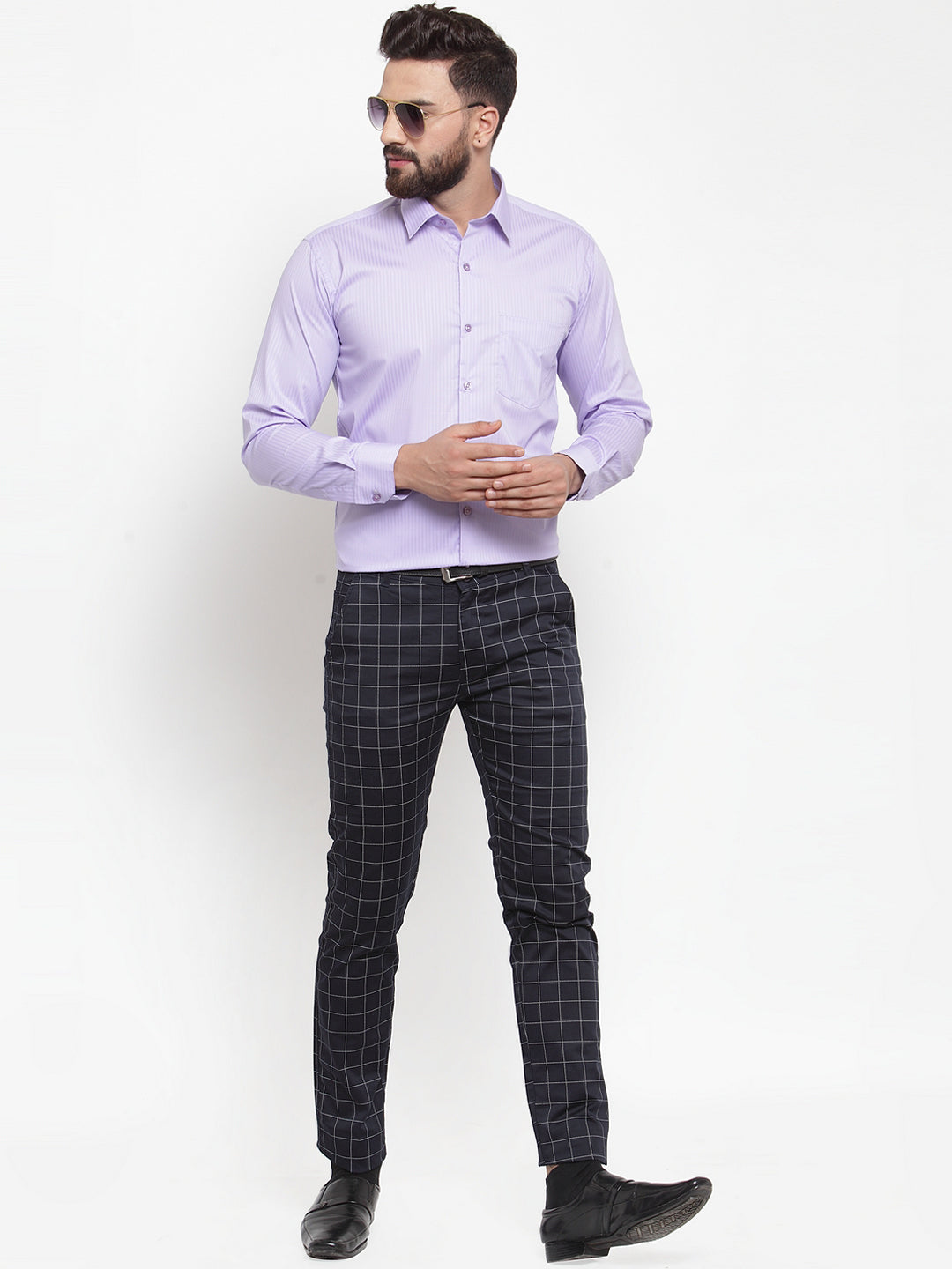 Men Purple Pure Cotton Striped Slim Fit Formal Shirt