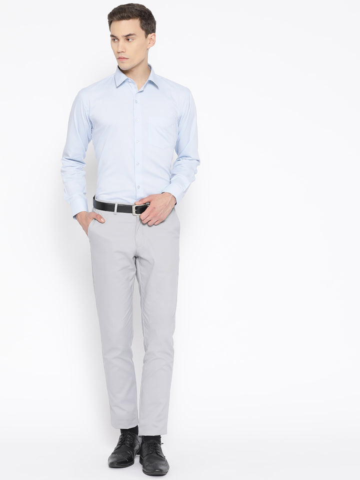 Men Sky Blue Cotton Solid Slim Fit Formal Shirt
