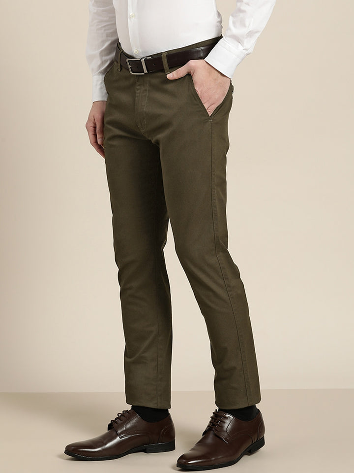 Men Green Prints Cotton Elastene Slim Fit Formal Trouser