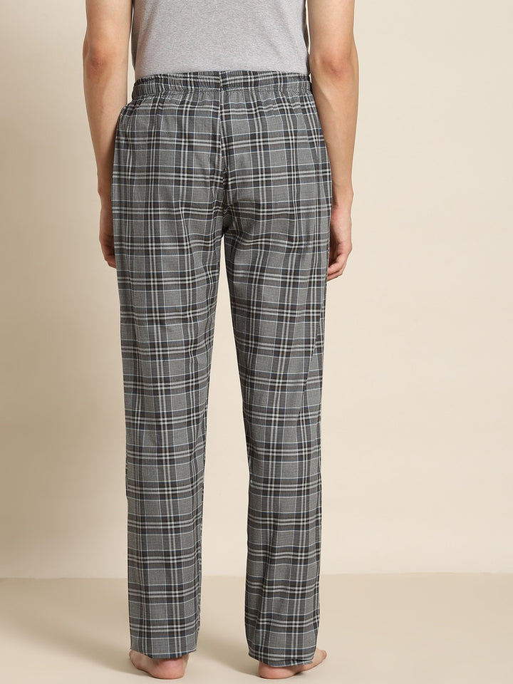 Men Grey Checks Pure Cotton Relaxed Fit Casual Lounge Pant