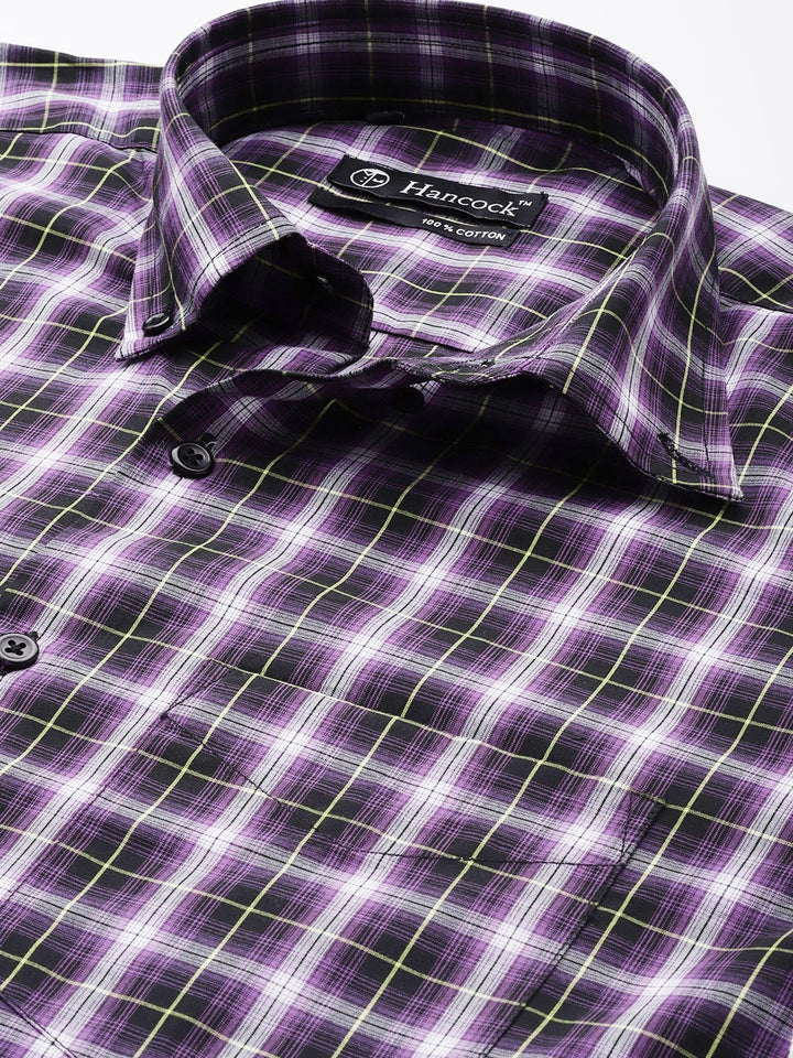 Men Mauve & Black Checked Pure Cotton Slim Fit Casual Shirt