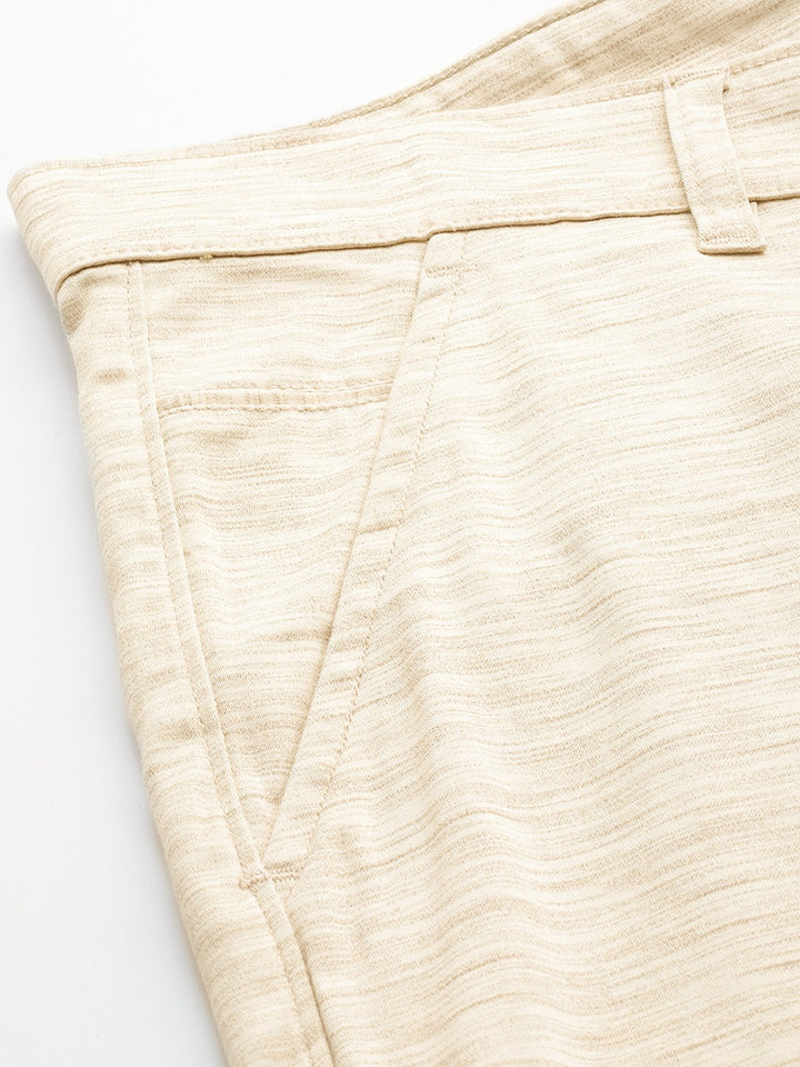 Men Beige Solids Cotton Elastene Slim Fit Formal Trouser