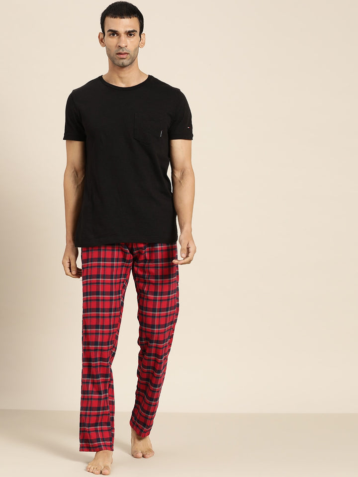 Men Red & Navy Checks Pure Cotton Relaxed Fit Casual Lounge Pant