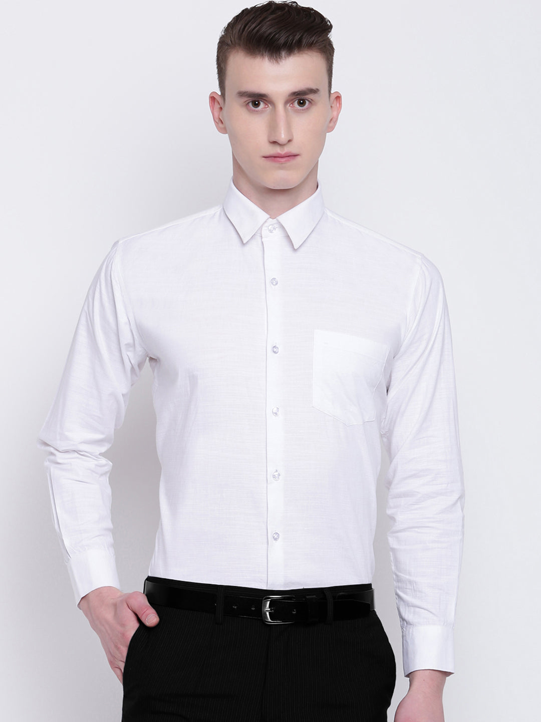 Men White Pure Cotton Solid Slim Fit Formal Shirt