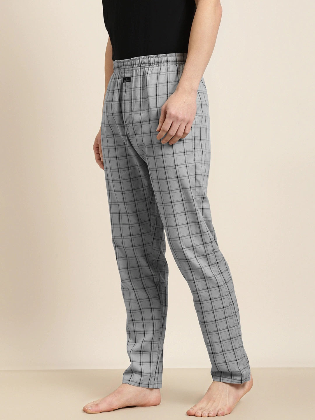 Men Grey Checks Pure Cotton Relaxed Fit Casual Lounge Pant
