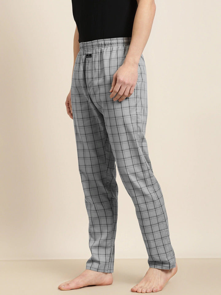Men Grey Checks Pure Cotton Relaxed Fit Casual Lounge Pant