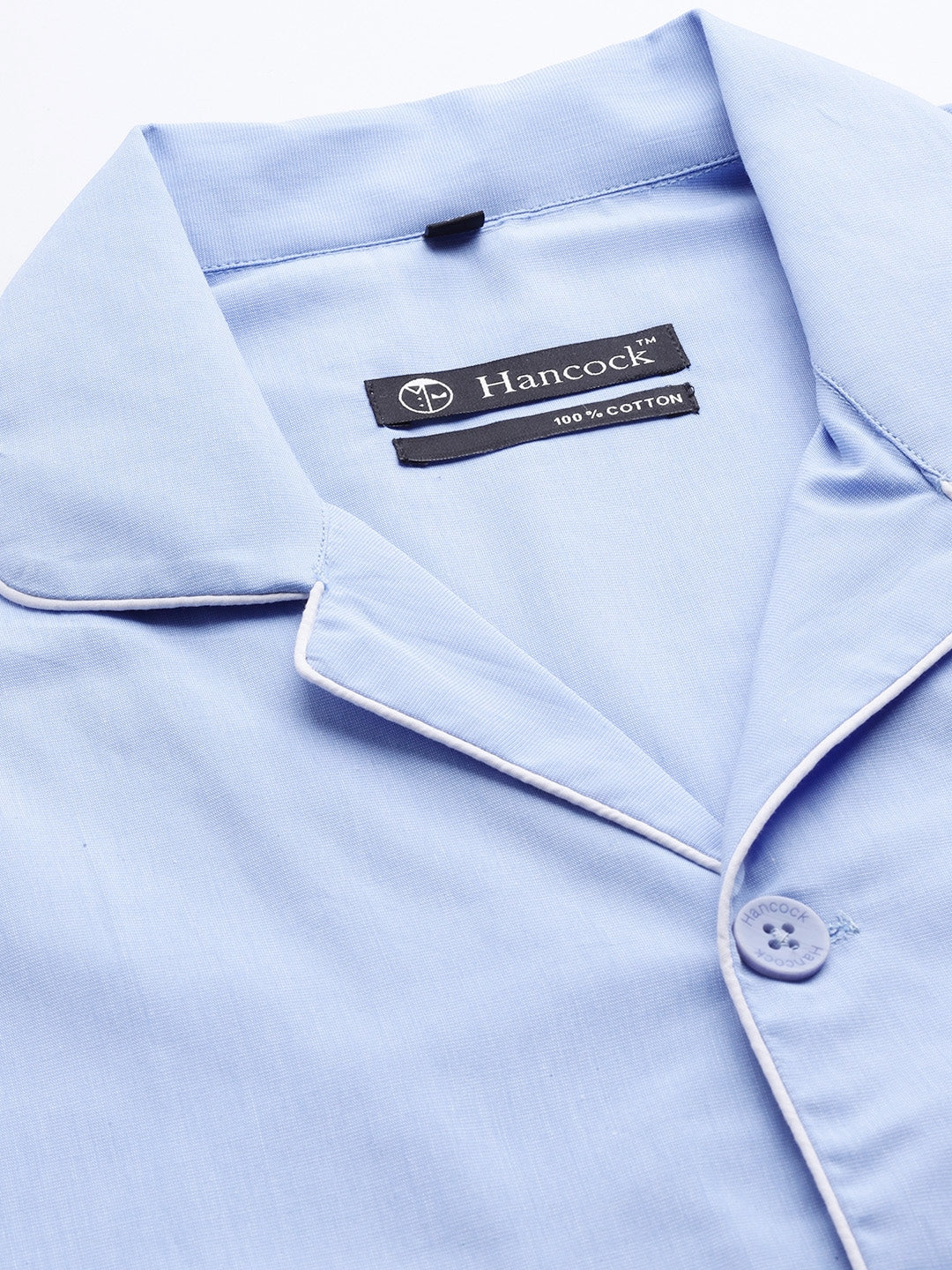 Men Blue Solids Pure Cotton Regular Fit Night Wear Night Suit