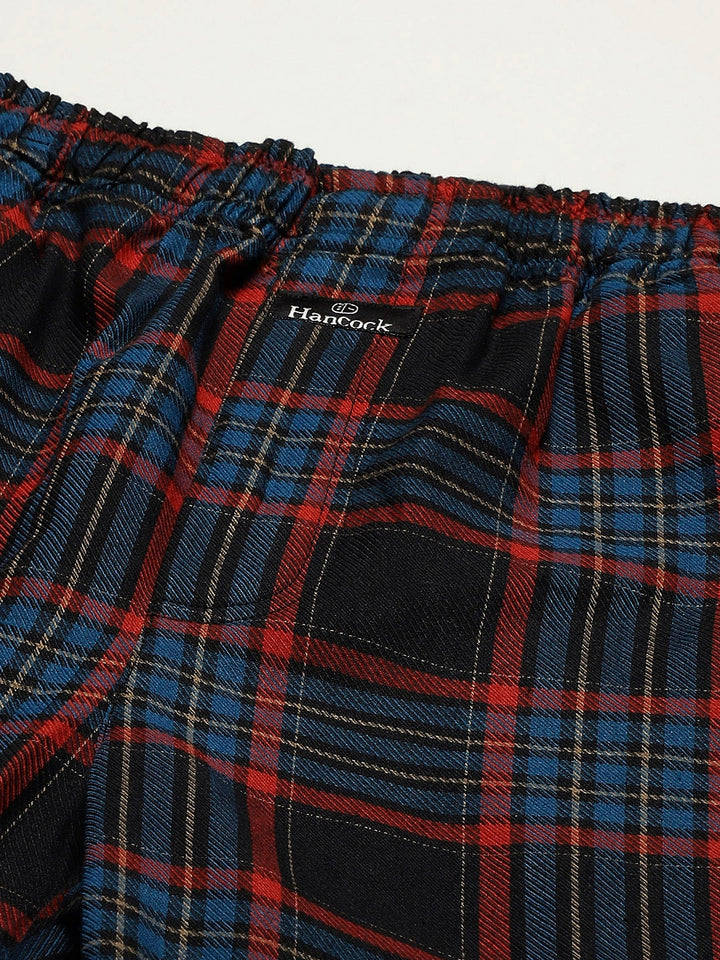 Men Black-Blue Checks Pure Cotton Relaxed Fit Casual Lounge Pant