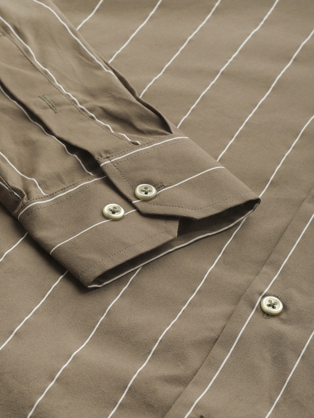 Men Olive Stripes Pure Cotton Slim Fit Formal Shirt