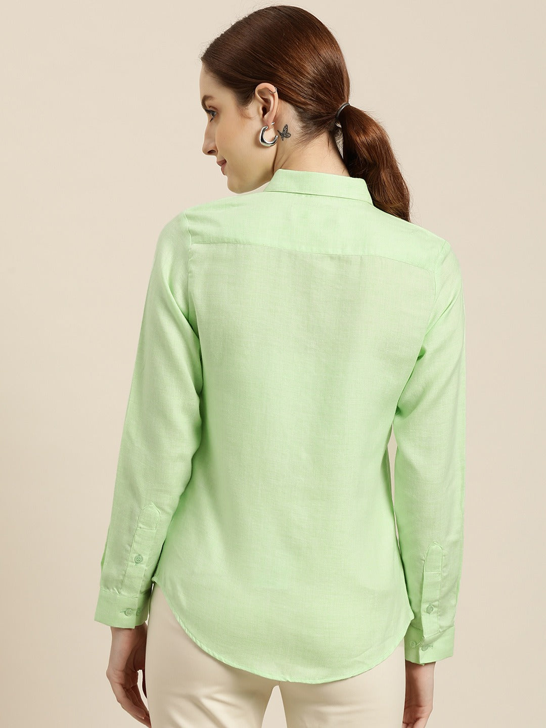 Women Green Solids Pure Cotton Slim Fit Formal Shirt