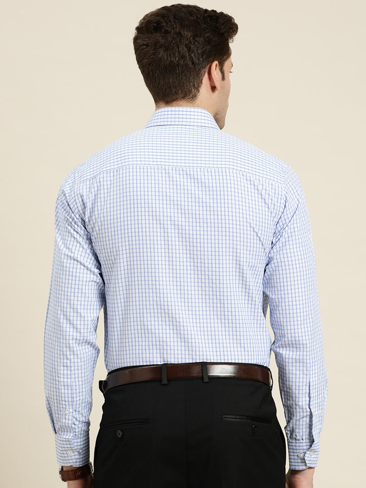 Men White-Blue Checks Cotton Rich Slim Fit Formal Shirt